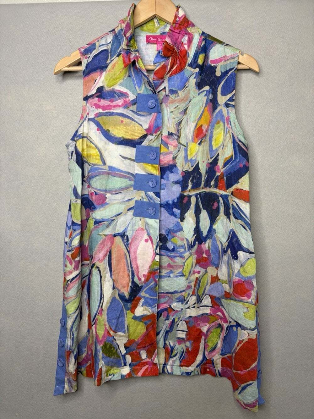 Claire Desjardins Top Womens Small LINEN Artsy Art To Wear Tunic Lagenlook Open